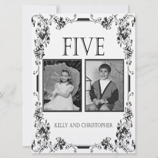 ヴィンテージ 白黒 フォト テーブル ナンバー 5 招待状 (正面)