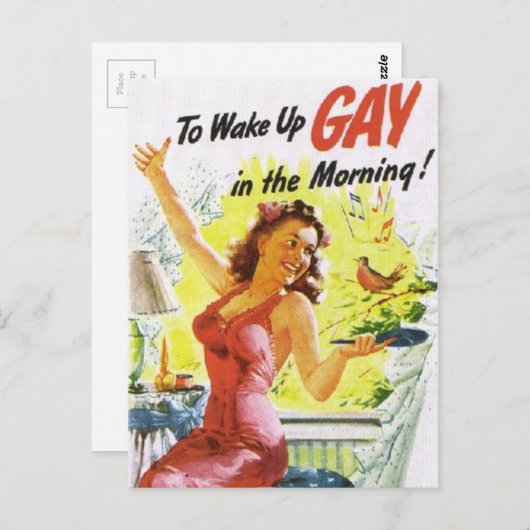ヴィンテージ「目覚めるゲイ」 ポストカード (正面/裏面)