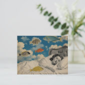 ヴィンテージ 睡蓮の海と雲の中の魚 ポストカード (スタンド正面)