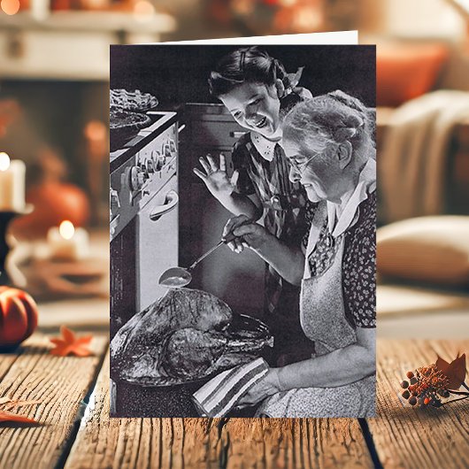 ヴィンテージ 祖母 孫娘 ターキーを焼く シーズンカード