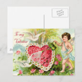 ヴィンテージ – 私のバレンタイン – キューピッド、ハート&ハト シーズンポストカード (正面/裏面)