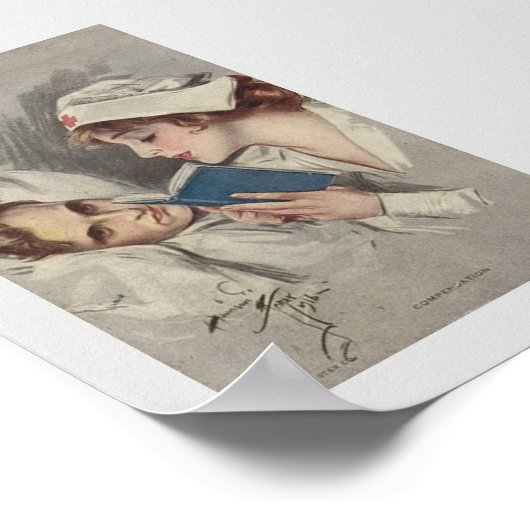 ヴィンテージ – 第一次世界大戦のナース読は我慢強く ポスター (角)