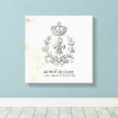 ヴィンテージ（紋章の）フラ・ダ・リとクラウンの引き伸ばしキャンバス キャンバスプリント (インサイチュ (ウッドフロア))