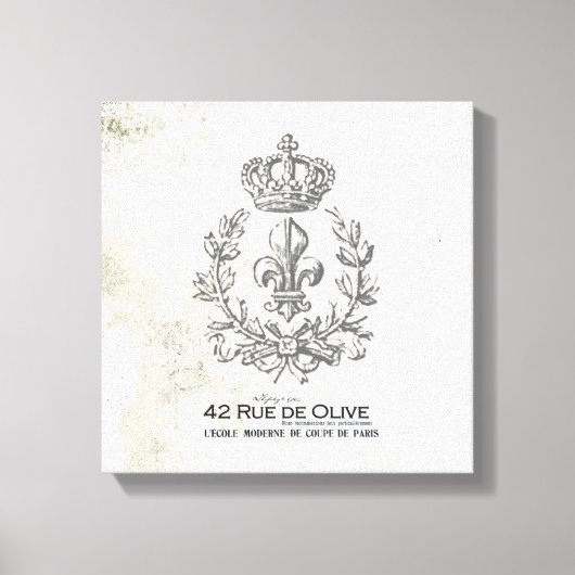 ヴィンテージ（紋章の）フラ・ダ・リとクラウンの引き伸ばしキャンバス キャンバスプリント (正面)