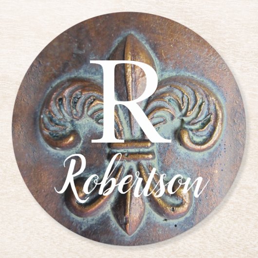 ヴィンテージ（紋章の）フラ・ダ・リイニシャル ラウンドペーパーコースター (正面)