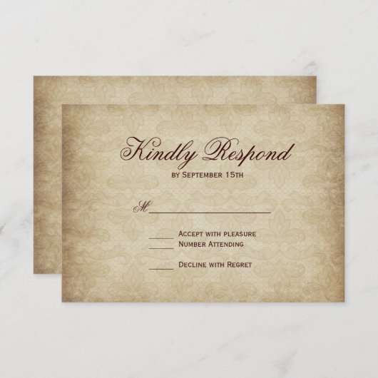 ヴィンテージ（紋章の）フラ・ダ・リダマスクウェディングRSVPカード 出欠カード (正面/裏面)