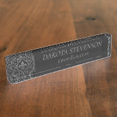 ヴィンテージ（紋章の）フラ・ダ・リ |ダマスクグランジブランディング デスクネームプレート (側面)