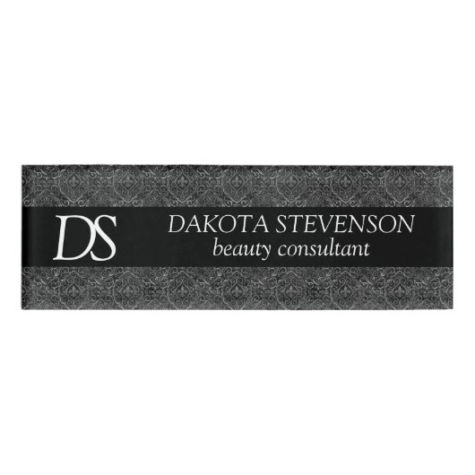 ヴィンテージ（紋章の）フラ・ダ・リ |ダマスクグランジモノグラム 名札 (正面)