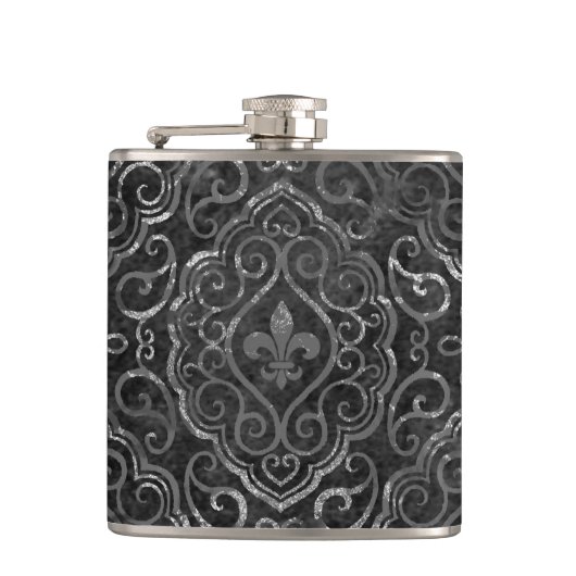 ヴィンテージ（紋章の）フラ・ダ・リ |ブラック・シルバー・ダマグランジスク フラスク (正面)