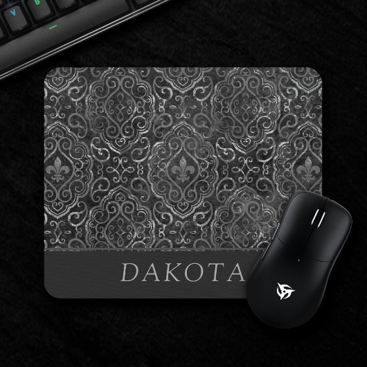 ヴィンテージ（紋章の）フラ・ダ・リ |ブラック・シルバー・ダマグランジスク マウスパッド