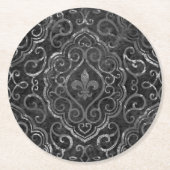 ヴィンテージ(紋章の)フラ・ダ・リ |ブラック・シルバー・ダマグランジスク ラウンドペーパーコースター (正面)