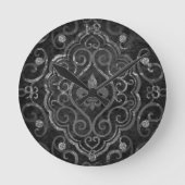 ヴィンテージ（紋章の）フラ・ダ・リ |ブラック・シルバー・ダマグランジスク ラウンド壁時計 (正面)