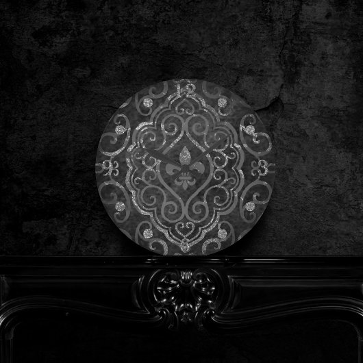 ヴィンテージ（紋章の）フラ・ダ・リ |ブラック・シルバー・ダマグランジスク ラウンド壁時計