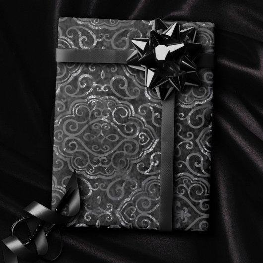 ヴィンテージ（紋章の）フラ・ダ・リ |ブラック・シルバー・ダマグランジスク ラッピングペーパー