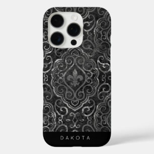 ヴィンテージ(紋章の)フラ・ダ・リ ブラック・シルバー・ダマグランジスク iPhone 16 PROケース