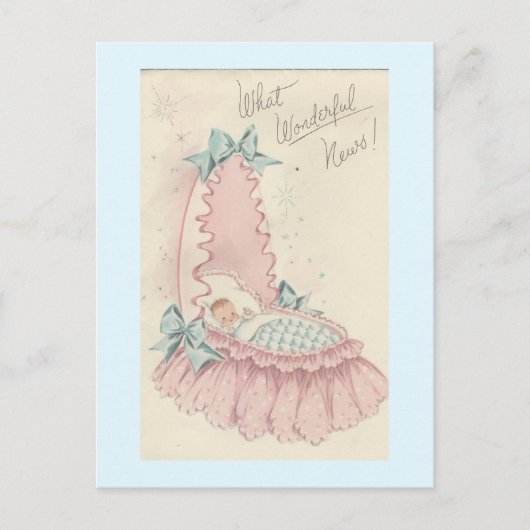 ヴィンテージ「素晴らしいニュース」ベビー ポストカード (正面)