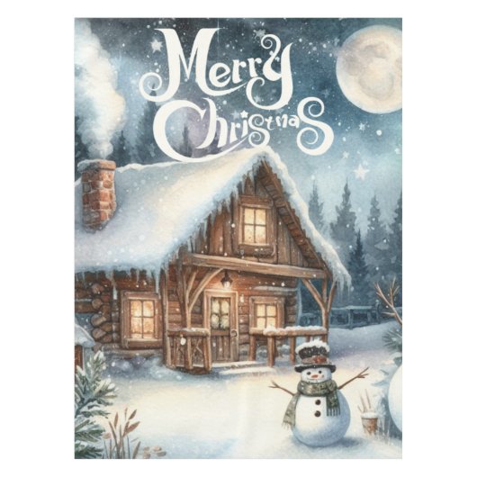 ヴィンテージ/素朴/雪だるま/クリスマス テーブルクロス (正面)