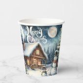ヴィンテージ/素朴/雪だるま/クリスマス 紙コップ (正面)