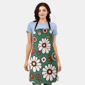 ヴィンテージ（緑の背景の花） エプロン (着用した状態)