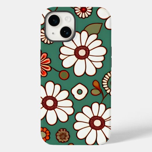 ヴィンテージ（緑の背景の花） Case-Mate iPhoneケース (裏面)