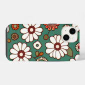 ヴィンテージ（緑の背景の花） iPhoneケース (裏面横)