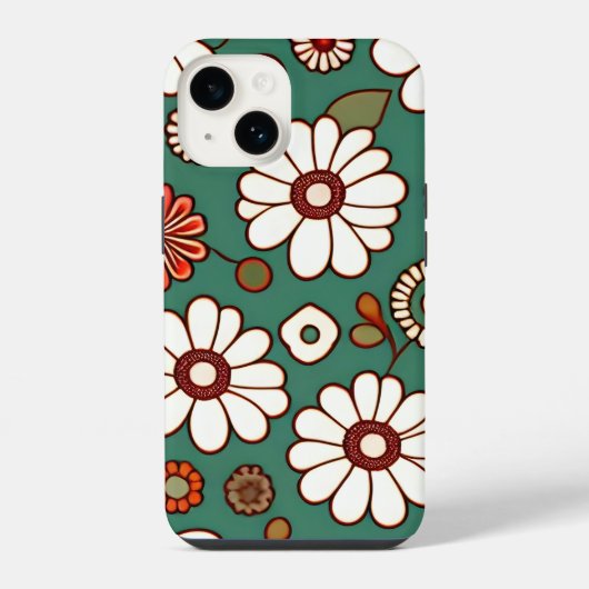 ヴィンテージ（緑の背景の花） iPhoneケース (裏面)