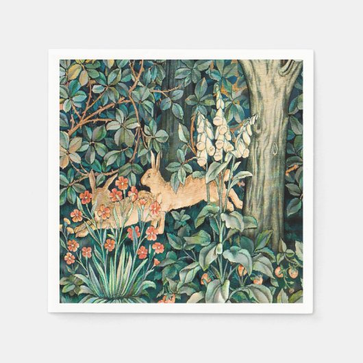 ヴィンテージ「緑」 – 木の花とウサギ スタンダードカクテルナプキン (正面)