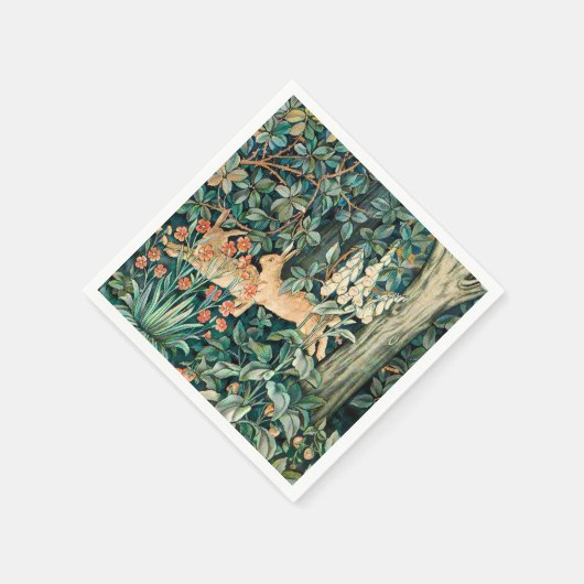 ヴィンテージ「緑」 – 木の花とウサギ スタンダードカクテルナプキン (角)