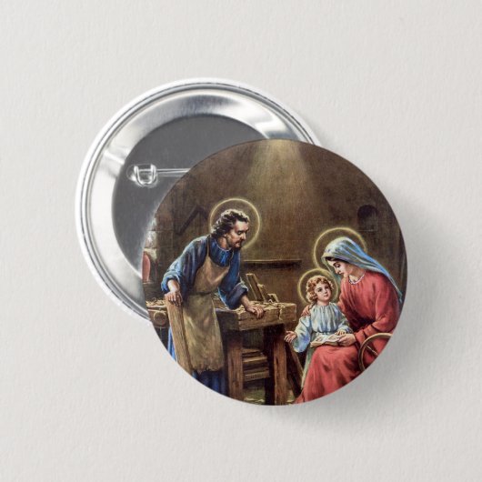 ヴィンテージ，聖なる家族，イエス・キリスト，ヨセフ，マリア 缶バッジ (正面&裏面)