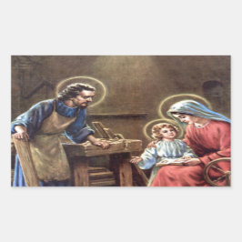 ヴィンテージ，聖なる家族，イエス・キリスト，ヨセフ，マリア 長方形シール