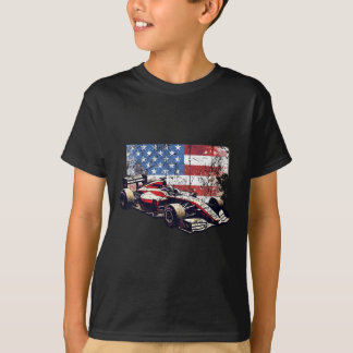 ヴィンテージ 自動車 レース アメリカ国旗 7月4日 Tシャツ