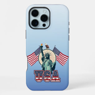 ヴィンテージ、自由の女神、旗とワシ iPhone 16 PRO MAXケース