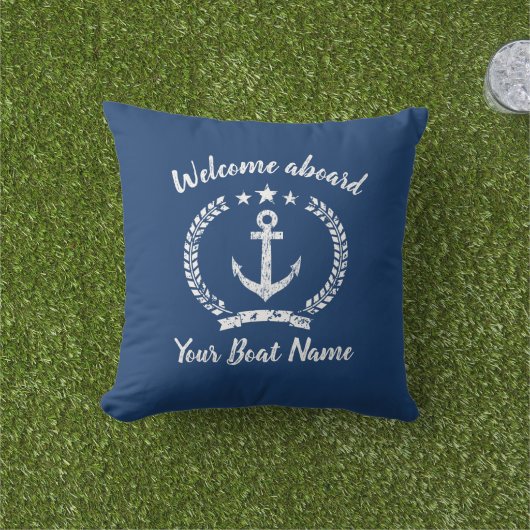ヴィンテージ·航海のいかり·ネービー·ブルー·カスタムボート名 アウトドアクッション (芝生)