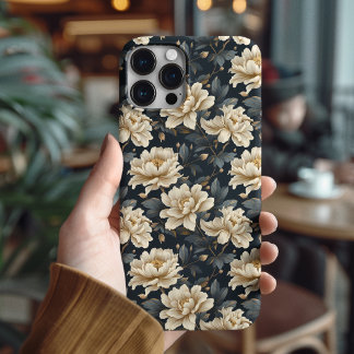 ヴィンテージ・芍薬の花のエレガントなダークボタニカル iPhone 16 PROケース