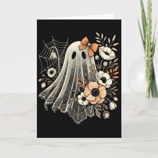ヴィンテージ 花の幽霊 ハロウィン カード (正面)