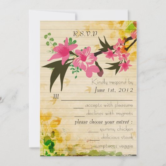 ヴィンテージ 花柄の出欠返信カード 招待状 (正面)