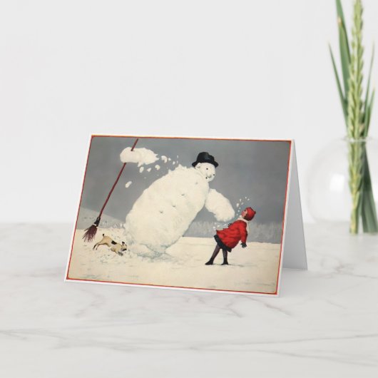 ヴィンテージ 落ちる雪だるま 冬のカード シーズンカード (正面)