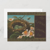 ヴィンテージ：蜂、花、卵と復活祭の挨拶 ポストカード (正面/裏面)