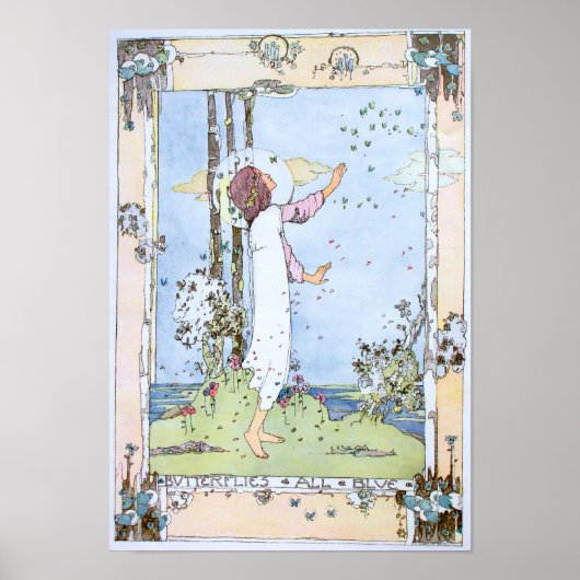 ヴィンテージ『蝶々すべての青』 by Jessie M. King ポスター (正面)