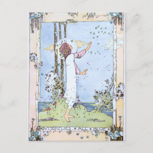 ヴィンテージ『蝶々すべての青』 by Jessie M. King ポストカード (正面)