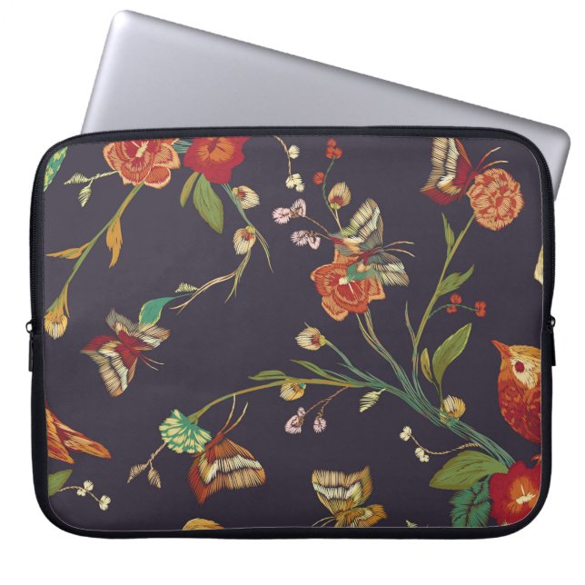 ヴィンテージ、蝶、刺繍水色。 ラップトップスリーブ (正面)