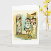 ヴィンテージ-行為でつかまえられる子猫 カード (黄色い花)