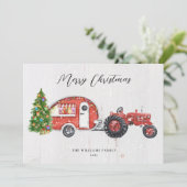 ヴィンテージ 赤いトラクター キャンパー クリスマス ノンフォト (スタンド正面)
