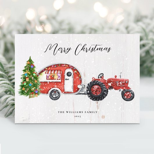 ヴィンテージ 赤いトラクター キャンパー クリスマス ノンフォト