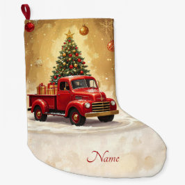 ヴィンテージ 赤いトラックとクリスマスのストッキング ラージクリスマスストッキング