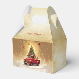 ヴィンテージ 赤いトラックとクリスマスツリーのお菓子箱 フェイバーボックス