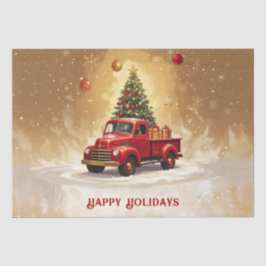 ヴィンテージ 赤いトラックとクリスマスツリーのティッシュペーパー 薄葉紙