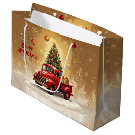 ヴィンテージ 赤いトラックとクリスマスツリー ギフトバッグ