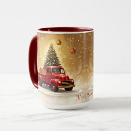 ヴィンテージ 赤いトラックとクリスマスツリー ホリデーマグ マグカップ