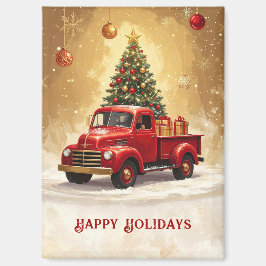 ヴィンテージ 赤いトラックとクリスマスツリー マグネット